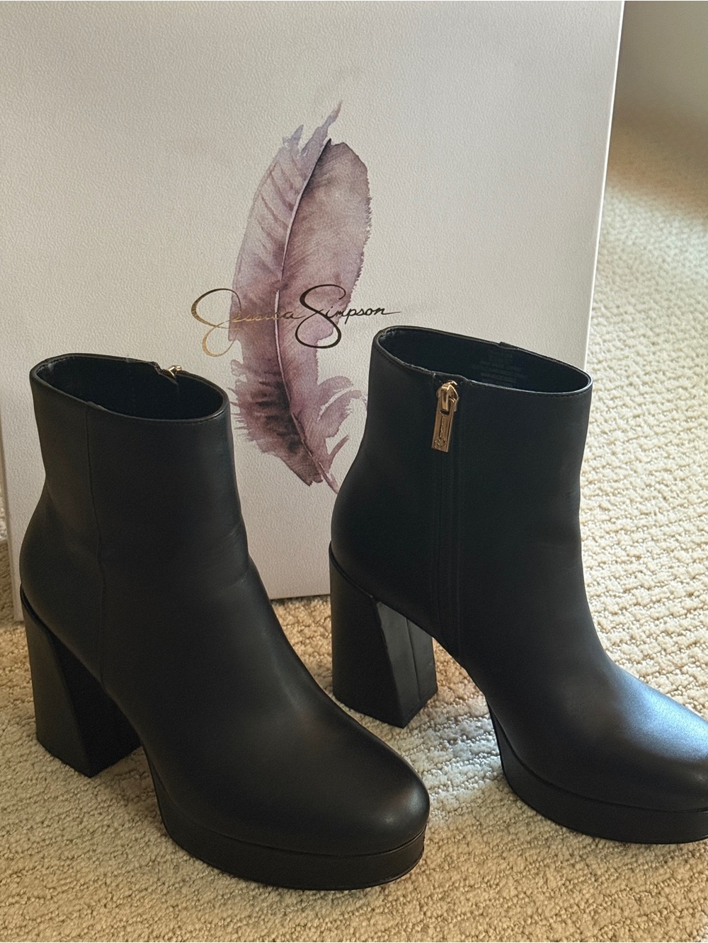 Jessica Simpson Rexura Black Block Heeled Boot SZ 6.5